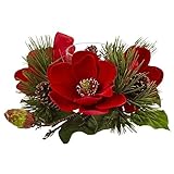 Nearly Natural Magnolia & Pine Candelabrum Red [並行輸入品]