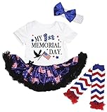 [キッズコーナー] アメリカの独立記念日 My First Memorial Day ベビー服 レッグウォーマー付き ヘアバンド付き ワンピースドレス チュチュ (Design 2, 3-6 Mont