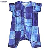 オーシャンアンドグラウンド ベビー肌着半袖 ロンパース PATCHWORK デニム