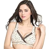 【SEBLES】マタニティ フロントクロス コットン 授乳 産前 産後 無地 プリント バストアップ ブラジャー 3列 3段 ホック 全10色(コーヒードット,XXL)