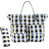 とっても便利 マザーズ トートバッグ ナチュラルカラー 大きめチェック柄 同色哺乳瓶ポーチ付 ３バリエーション (ブラック)