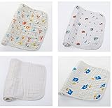 エルフ ベビー(Fairy Baby)赤ちゃん用6重ガーゼハンカチ ループ付きタオル よだれかけ 25*25cm 4枚セット(セット3)