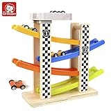 Top Bright Wooden Ramp Race Track with 4 Cars For Toddlers – BPAフリー