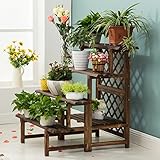 Plant shelf 木製フラワーラック、4段ラダーフラワーラック、耐炭化腐食防止木製フラワーポットラック、多目的屋内および屋外の植物スタンド Flower racks