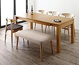 30cmずつ伸ばせる伸縮デザインダイニング6点セット 天然木 【伸縮テーブル1＋チェア4＋ベンチ1】 (【テーブル幅120-150-180cm】, チェア：チャコールグレー4脚)