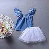 Tovadoo 子供服 ベビー服 女の子 トップス+チュールスカート 春夏 フレアスリーブ ボートネック 可愛い プレゼント 通学 旅行 海遊び 1-4歳