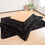 【極柔ふわふわ素材 温かこたつ3点セット(掛・敷・こたつ本体) 120×80cm】 手触りなめらか 保温性抜群の人気フランネルこたつ布団 家具調リビングテーブル 薄型ヒーター仕様 メトロ電気工業製 (テーブル ナチュラル色/布団 無地ブラッ