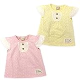 ベビー服 女の子 Tシャツ 半袖 UZULAND 花総柄 オパール加工 レース ウッドボタン ワッペン 女児 ベビー (2.イエロー/90cm)