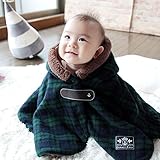 【アウトレット20％OFF】ベビー ポンチョ　もこもこファーの フード付き　2重仕立てのあったかい ベビー用 コート 防寒ポンチョ 3ヶ月～2才向け　DORACO 日本製 (チェックグリーン)