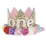 パーティーパーク ベビー キッズ 1/2（ハーフバースデー） 1歳 2歳 one 誕生日 バースデー ミニフェルト 王冠 ヘアーアクセサリー ヘアバンド 女の子 記念日 写真 撮影 カラフルフラワー 
