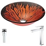 Forteシリーズdeco-glass容器シンクであるレッドとブラックwith Enti蛇口inポリッシュクローム