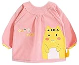 Alec&yule ベビー用スモック 食事エプロン 女の子 お砂場着 防水 長袖 絵画 幼稚園 保育園 秋冬 幼児 出産準備 新生児用品 ボタンタイプ ピンク S