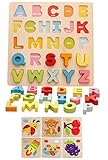 yasushoji 木のおもちゃ 知育玩具 文字 パズル 形はめ 絵 合わせ 幼児 プレゼント お祝い おもちゃ 英語 数字 (タイプD)