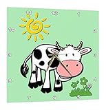 3dRose dpp_218370_3 Cute Cow Light Lime Kids Decor Popular Print Best Seller Wall Clock, 15" x 15" [