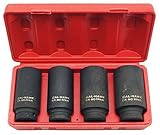 4pc 1 / 2ドライブメトリックDeep車軸ナットインパクトソケットセットスピンドル30 32 mm 34 mm 36 mm