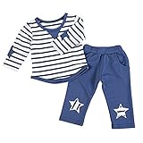 Cutelove 2017年新品　春、秋　男の子　スーツ　Tシャツ＆カジュアルパンツ　二点セット　ストライプ　韓国風　長袖　コットン　おしゃれ