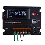ECO-WORTHY 20A 12V 24V LCDソーラー充電コントローラ ラソーラーパネル 自動調整スイッチ 過負荷保護 温度補償