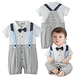 StylesILove新生児乳児幼児ベビーBoyドットとストライプフェイクサスペンダーオーバーオールロンパース