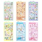 FotsvNogy ぷくぷくシール ぷっくり立体3Dステッカー かわいい キラキラ おしゃれ デコシール 手帳/日記用 6枚セット