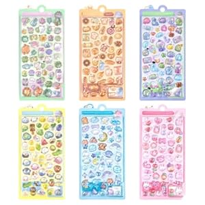 FotsvNogy ぷくぷくシール ぷっくり立体3Dステッカー かわいい キラキラ おしゃれ デコシール 手帳/日記用 6枚セット