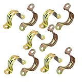 uxcell チューブパイプストラップクランプ 32mm径 イエロー 亜鉛メッキ U形 ブロンズトーン 10個入り