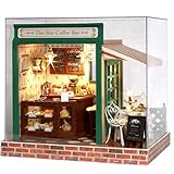 Mcitymall66 Wooden Kids Mini DIY Dolls House Cafe House Style with LED Furniture Kit for Children Bi