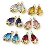 ラインストーン しずく チャーム ガラスストーン カン付き 花座 ペンダント ピアス アクセサリー パーツ クリア ローズ ピンク 6色12個セット