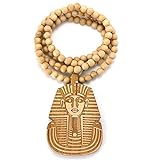 Egyptian Pharaoh Wood Pendant 36 Wooden Bead Chain Necklace in Natural-Tone WX14NL [並行輸入品]