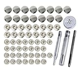 ミライヤ レザークラフト バネ ホック打ち具セット 15mm 15組セット スナップ ボタン 穴あけポンチ 打ち具 打ち台 ハトメ抜き 手芸 ハンドメイド 革DIY シルバー（合計15組＋4点打ち具）