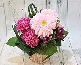 《 フラワー ギフト プチ アレンジメント 》 生花 季節のお花 おまかせ ピンク 紫 系 メッセージカード付 お祝い お誕生日 スタイリッシュ