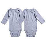 新生児 長袖半袖ロンパース 赤ちゃん100%纯 綿 2枚セット连体 ベビー服 (0-3M, グレー)