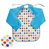 Seacan ベビー 幼児 お食事用 長袖 防水 エプロン かわいい柄 子供スタイ ビブ 保育園 ロングスリーブ 薄手 お着替え (ドットB)