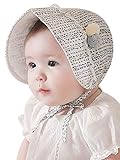 GEMVIE ベビーハット ハット つば広 毛玉飾り 新生児 紫外線 UV対策 お宮参り 出産祝い プレゼント ハット 帽子 ひも付き 可愛い ホワイト