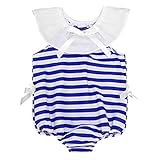 サクララ(Sakulala) ロンパース ベビー服 連体服 キッズ 赤ちゃん 新生児 幼児 ボディスーツ フリル 蝶結び 海軍風 ボーダー柄 ノースリーブシャツ 出産祝い 満月 プレゼント女の子 繋ぎ
