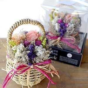 Amazon 敬老の日 ドライフラワーアレンジ パニエの花畑 ピンク 誕生日 記念日 御祝に フラワーアレンジメント オンライン通販
