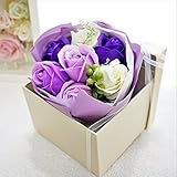 【緊急値下げ!】BIO ボックスブーケ フレグランスソープフラワー 手提げ袋・ギフトボックス付 お祝い 記念日 お見舞い バレンタインデー ホワイトデー 母の日 お供え お悔み (パープルブーケ)
