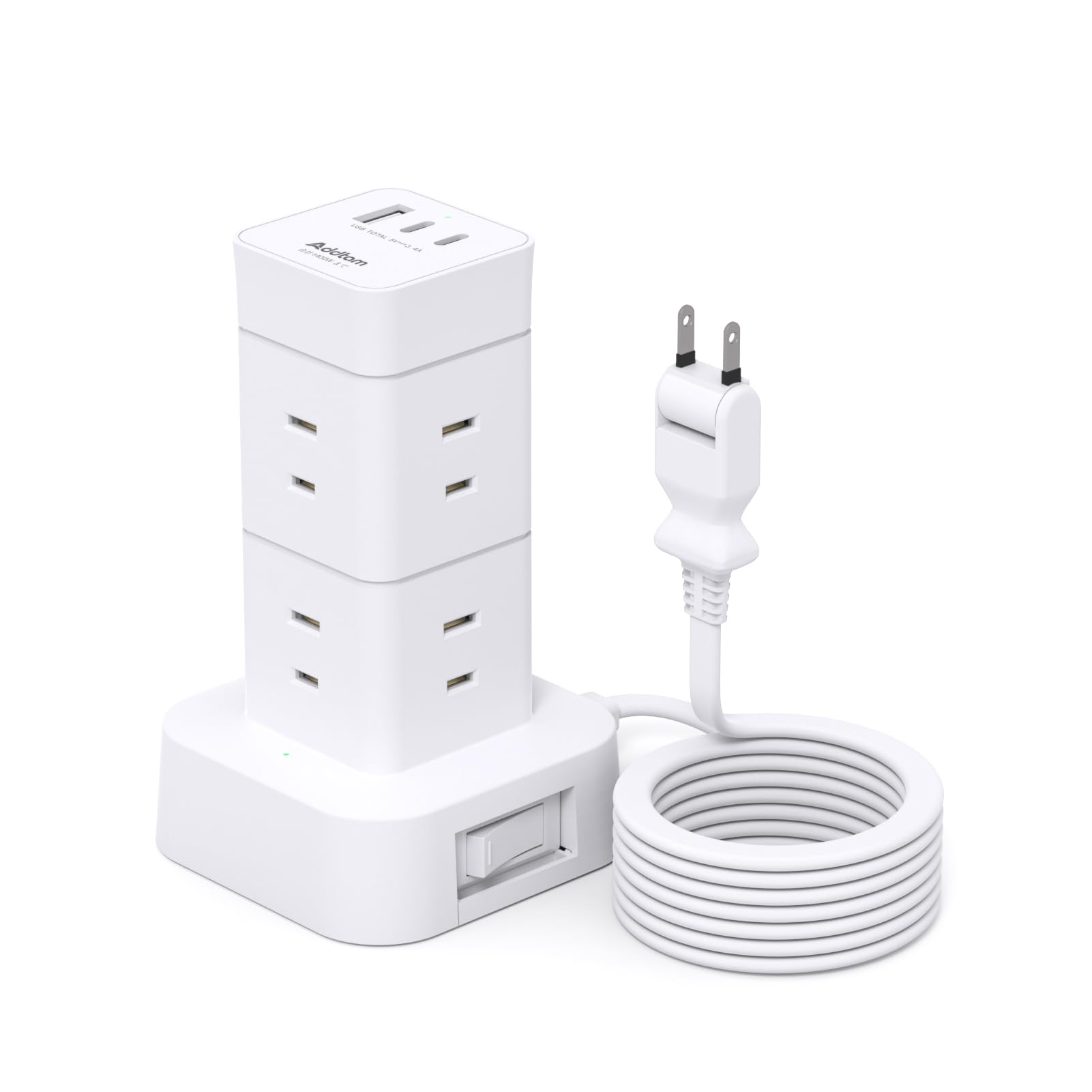 【タイムセール】【999円】 Addtam 8個AC 3USBポート 一括スイッチ 雷ガード 電源タップ タワー