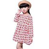 人気　Yochyan 子供ドレス　バレンタインデー 　プレゼント　ベビードレス　キッズ服　女児　ガールズ　可愛い　素敵　長袖　絵柄　日常着　普段着　通園　通学（90-130ＣＭ) (90CM, 赤)