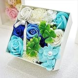 BIOフレグランスソープフラワー スイートボックス フタ付ボックス お祝い 記念日 お見舞い 母の日 ホワイトデー バレンタインデー (ブルー)