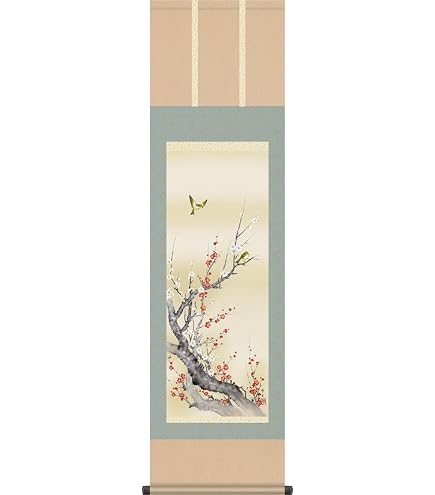 Amazon.co.jp: 掛け軸／掛軸 紅白梅に鶯 （田村 竹世） : ホーム＆キッチン