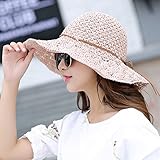 Hatrita-J 麦わら帽潮女夏ビーチ帽子太陽帽日焼け止め帽透かし彫り日除け帽折りたたみ麦わら日除け帽 d