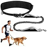Enbluy 犬用リード ウエストベルト付きハンズフリーリード 伸縮式120〜180cm シングル・ダブル兼用 反射ナイロン素材 耐荷重50kg 小型犬〜大型犬対応 散歩・ジョギング用 ブラック (1頭引きリード)