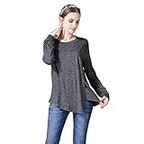 Decdeal レディース マタニティ ストライプ 看護 母乳授乳服 シャツ ロングスリーブ