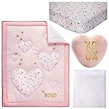 Little Love by NoJo She's So Lovely Heart 4 Piece Crib Bedding Set, Pink/Metallic Gold [並行輸入品]