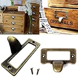 ILS - 6 pieces Antique Brass Drawer Label Pull Cabinet Frame Handle File Name Card Holder