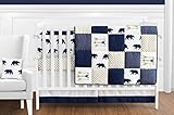Sweet Jojo Designs 9-Piece Navy Blue Gold and White Patchwork Big Bear Boy Baby Crib Bedding Set wit