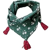 HONEY BLOSSOM キッズ ＆ ベビー 小花柄 タッセル スカーフ 子ども用 バンダナ ストール m222 グリーン