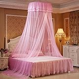 Peleustech Hanging Mosquito Netプリンセスベッドキャノピーネッティング、エレガントなレースドーム L ピンク F5S309512909LE6269