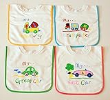 よだれかけ エプロン　お食事エプロン　ビブ　スタイ　プルオーバービブ4枚組みのりもの柄