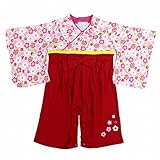 袴ロンパース ベビー 女の子 桜柄 カバーオール ロンパス ピンク-レッド 70